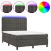 Cama Matrimonial | Cama Para Adultos | Cama Box Spring Colchón Y Led Terciopelo Gris Oscuro 140x190 Cm Cfw221204