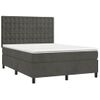 Cama Matrimonial | Cama Para Adultos | Cama Box Spring Colchón Y Led Terciopelo Gris Oscuro 140x190 Cm Cfw221204