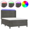 Cama Matrimonial | Cama Para Adultos | Cama Box Spring Colchón Y Led Terciopelo Gris Oscuro 140x190 Cm Cfw186893