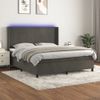 Cama Matrimonial | Cama Para Adultos | Cama Box Spring Colchón Y Led Terciopelo Gris Oscuro 160x200 Cm Cfw374120