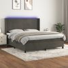 Cama Matrimonial | Cama Para Adultos | Cama Box Spring Colchón Y Led Terciopelo Gris Oscuro 180x200 Cm Cfw214022