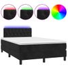 Cama Matrimonial | Cama Para Adultos | Cama Box Spring Colchón Y Led Terciopelo Negro 120x200 Cm Cfw560171