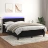 Cama Matrimonial | Cama Para Adultos | Cama Box Spring Colchón Y Led Terciopelo Negro 140x190 Cm Cfw981448