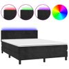 Cama Matrimonial | Cama Para Adultos | Cama Box Spring Colchón Y Led Terciopelo Negro 140x190 Cm Cfw981448