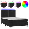 Cama Matrimonial | Cama Para Adultos | Cama Box Spring Colchón Y Led Terciopelo Negro 140x200 Cm Cfw358401