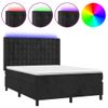 Cama Matrimonial | Cama Para Adultos | Cama Box Spring Colchón Y Led Terciopelo Negro 140x200 Cm Cfw61530