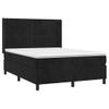 Cama Matrimonial | Cama Para Adultos | Cama Box Spring Colchón Y Led Terciopelo Negro 140x200 Cm Cfw92060