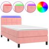 Cama Individual | Cama Para Adultos | Cama Box Spring Colchón Y Led Terciopelo Rosa 100x200 Cm Cfw449621