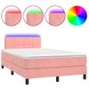 Cama Matrimonial | Cama Para Adultos | Cama Box Spring Colchón Y Led Terciopelo Rosa 120x200 Cm Cfw524189