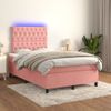 Cama Matrimonial | Cama Para Adultos | Cama Box Spring Colchón Y Led Terciopelo Rosa 120x200 Cm Cfw172444