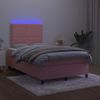 Cama Matrimonial | Cama Para Adultos | Cama Box Spring Colchón Y Led Terciopelo Rosa 120x200 Cm Cfw203726