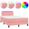 Cama Matrimonial | Cama Para Adultos | Cama Box Spring Colchón Y Led Terciopelo Rosa 120x200 Cm Cfw479496