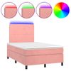 Cama Matrimonial | Cama Para Adultos | Cama Box Spring Colchón Y Led Terciopelo Rosa 120x200 Cm Cfw973877