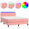 Cama Matrimonial | Cama Para Adultos | Cama Box Spring Colchón Y Led Terciopelo Rosa 140x190 Cm Cfw656332