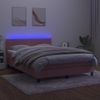 Cama Matrimonial | Cama Para Adultos | Cama Box Spring Colchón Y Led Terciopelo Rosa 140x190 Cm Cfw656332