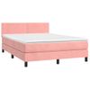 Cama Matrimonial | Cama Para Adultos | Cama Box Spring Colchón Y Led Terciopelo Rosa 140x190 Cm Cfw656332