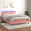 Cama Matrimonial | Cama Para Adultos | Cama Box Spring Colchón Y Led Terciopelo Rosa 140x190 Cm Cfw569269