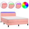 Cama Matrimonial | Cama Para Adultos | Cama Box Spring Colchón Y Led Terciopelo Rosa 140x190 Cm Cfw569269