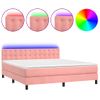 Cama Doble | Cama Box Spring | Cama Para Adultos Colchón Y Led Terciopelo Rosa 160x200 Cm Cfw526445