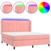 Cama Matrimonial | Cama Para Adultos | Cama Box Spring Colchón Y Led Terciopelo Rosa 180x200 Cm Cfw349013