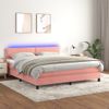 Cama Doble | Cama Box Spring | Cama Para Adultos Colchón Y Led Terciopelo Rosa 180x200 Cm Cfw815550