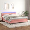 Cama Doble | Cama Box Spring | Cama Para Adultos Colchón Y Led Terciopelo Rosa 180x200 Cm Cfw958224