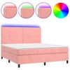 Cama Doble | Cama Box Spring | Cama Para Adultos Colchón Y Led Terciopelo Rosa 180x200 Cm Cfw242030