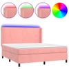 Cama Doble | Cama Box Spring | Cama Para Adultos Colchón Y Led Terciopelo Rosa 180x200 Cm Cfw640199