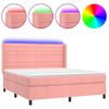 Cama Doble | Cama Box Spring | Cama Para Adultos Colchón Y Led Terciopelo Rosa 180x200 Cm Cfw868105