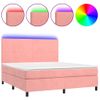 Cama Doble | Cama Box Spring | Cama Para Adultos Colchón Y Led Terciopelo Rosa 180x200 Cm Cfw955827