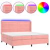 Cama Doble | Cama Box Spring | Cama Para Adultos Colchón Y Led Terciopelo Rosa 200x200 Cm Cfw631567