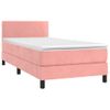 Cama Individual | Cama Para Adultos | Cama Box Spring Colchón Y Led Terciopelo Rosa 80x200 Cm Cfw645661