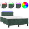 Cama Para Adultos | Cama Box Spring Colchón Y Led Terciopelo Verde Oscuro 120x200cm Cfw880240