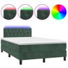 Cama Doble | Cama Box Spring | Cama Para Adultos Colchón Y Led Terciopelo Verde Oscuro 120x200cm Cfw369577