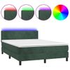 Cama Para Adultos | Cama Box Spring Colchón Y Led Terciopelo Verde Oscuro 140x190cm Cfw678192