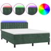 Cama Matrimonial | Cama Para Adultos | Cama Box Spring Colchón Y Led Terciopelo Verde Oscuro 140x190cm Cfw39014