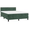 Cama Matrimonial | Cama Para Adultos | Cama Box Spring Colchón Y Led Terciopelo Verde Oscuro 140x190cm Cfw39014