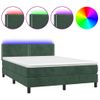 Cama Matrimonial | Cama Para Adultos | Cama Box Spring Colchón Y Led Terciopelo Verde Oscuro 140x190cm Cfw100038