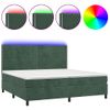 Cama Doble | Cama Box Spring | Cama Para Adultos Colchón Y Led Terciopelo Verde Oscuro 200x200cm Cfw335398