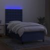 Cama Individual | Cama Para Adultos | Cama Box Spring Colchón Y Luces Led Tela Azul 100x200 Cm Cfw849772