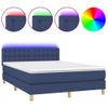 Cama Matrimonial | Cama Para Adultos | Cama Box Spring Colchón Y Luces Led Tela Azul 140x190 Cm Cfw259925