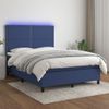 Cama Matrimonial | Cama Para Adultos | Cama Box Spring Colchón Y Luces Led Tela Azul 140x190 Cm Cfw828048