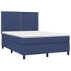 Cama Matrimonial | Cama Para Adultos | Cama Box Spring Colchón Y Luces Led Tela Azul 140x190 Cm Cfw828048