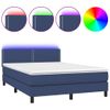 Cama Matrimonial | Cama Para Adultos | Cama Box Spring Colchón Y Luces Led Tela Azul 140x190 Cm Cfw163712