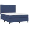 Cama Doble | Cama Box Spring | Cama Para Adultos Colchón Y Luces Led Tela Azul 140x200 Cm Cfw119936