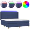 Cama Matrimonial | Cama Para Adultos | Cama Box Spring Colchón Y Luces Led Tela Azul 180x200 Cm Cfw302779