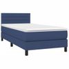 Cama Individual | Cama Para Adultos | Cama Box Spring Colchón Y Luces Led Tela Azul 90x190 Cm Cfw432754