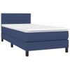 Cama Individual | Cama Para Adultos | Cama Box Spring Colchón Y Luces Led Tela Azul 90x200 Cm Cfw352133