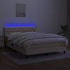 Cama Doble | Cama Box Spring | Cama Para Adultos Colchón Y Luces Led Tela Crema 140x190 Cm Cfw265557