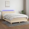 Cama Doble | Cama Box Spring | Cama Para Adultos Colchón Y Luces Led Tela Crema 140x190 Cm Cfw933867